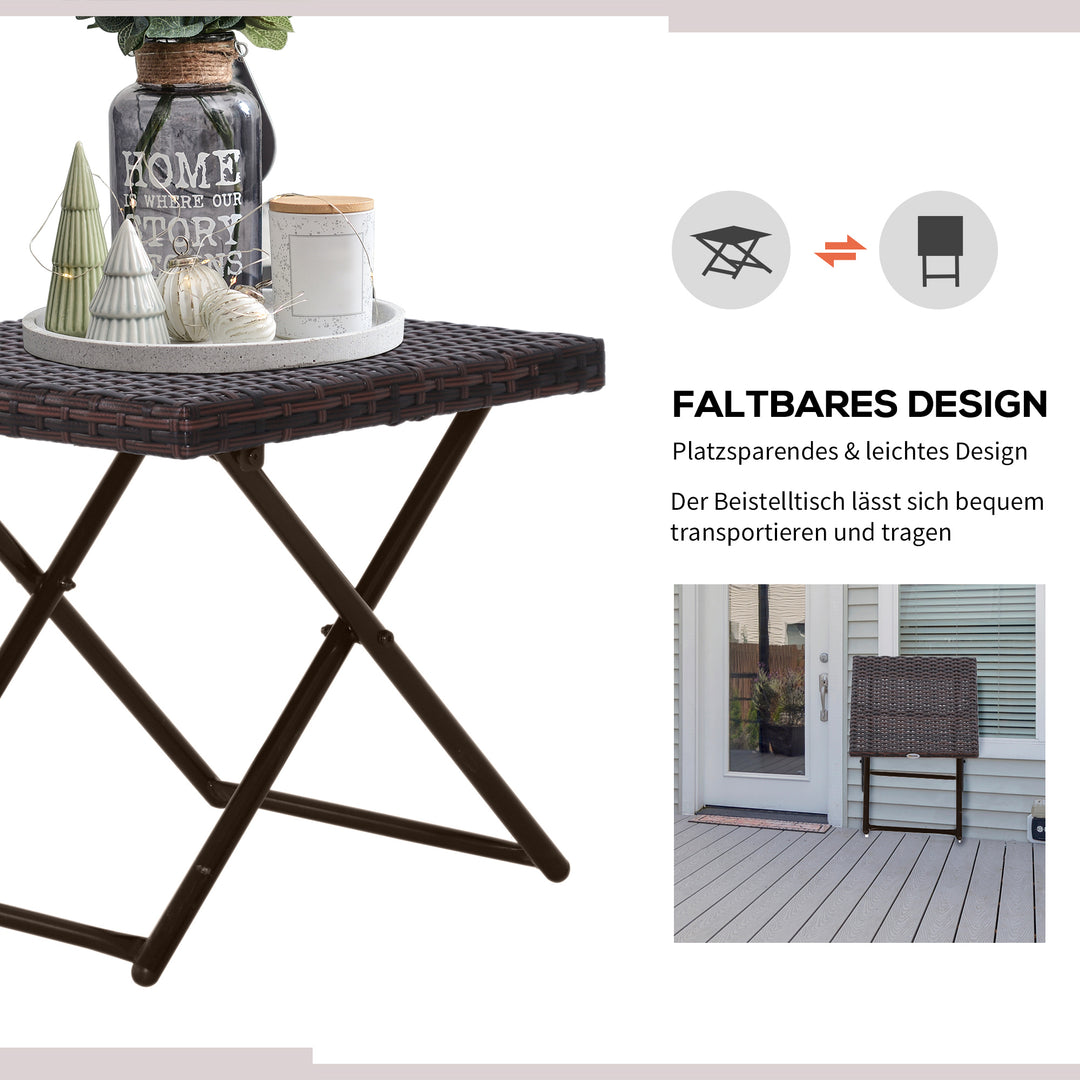 Foldbart sidebord i polyrattan – 40x40x40 cm, brun