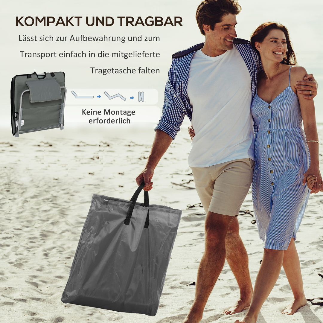 Sæt med 2 strandmåtter, justerbare, foldbare, 124L x 53B x 37-50H cm, grå