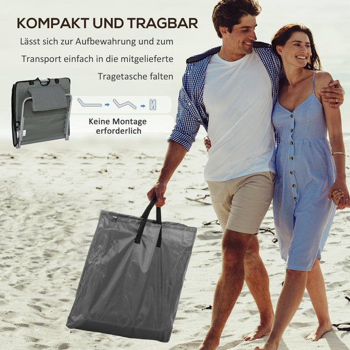 Sæt med 2 strandmåtter, justerbare, foldbare, 124L x 53B x 37-50H cm, grå