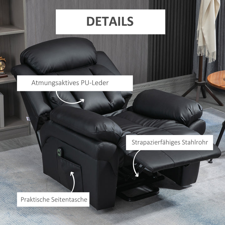 Lænestol med ståstøtte, inklusive fodstøtte og nakkestøtte, 1 fjernbetjening, sort