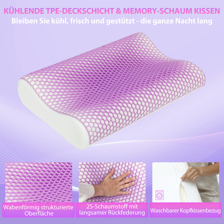 Memory foam pude, nakkestøttepude med aftageligt betræk, 2 højder ergonomisk, 2s hurtig reaktion