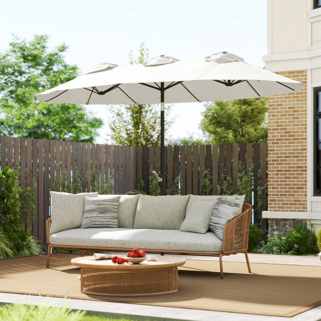 Parasol, haveparasol, vipbar, med håndsving, vindfang, polyester+stål, cremehvid, 295 x 152 cm