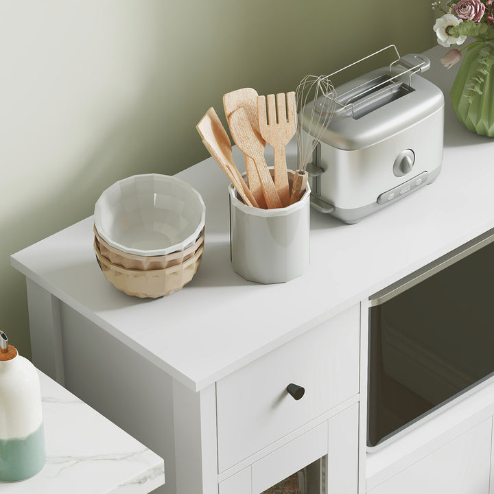 Køkkenskab med kabelhul, kommode med 2 skabe, åbent rum, skuffe, 80 x 35 x 72,2 cm, spånplade, hvid