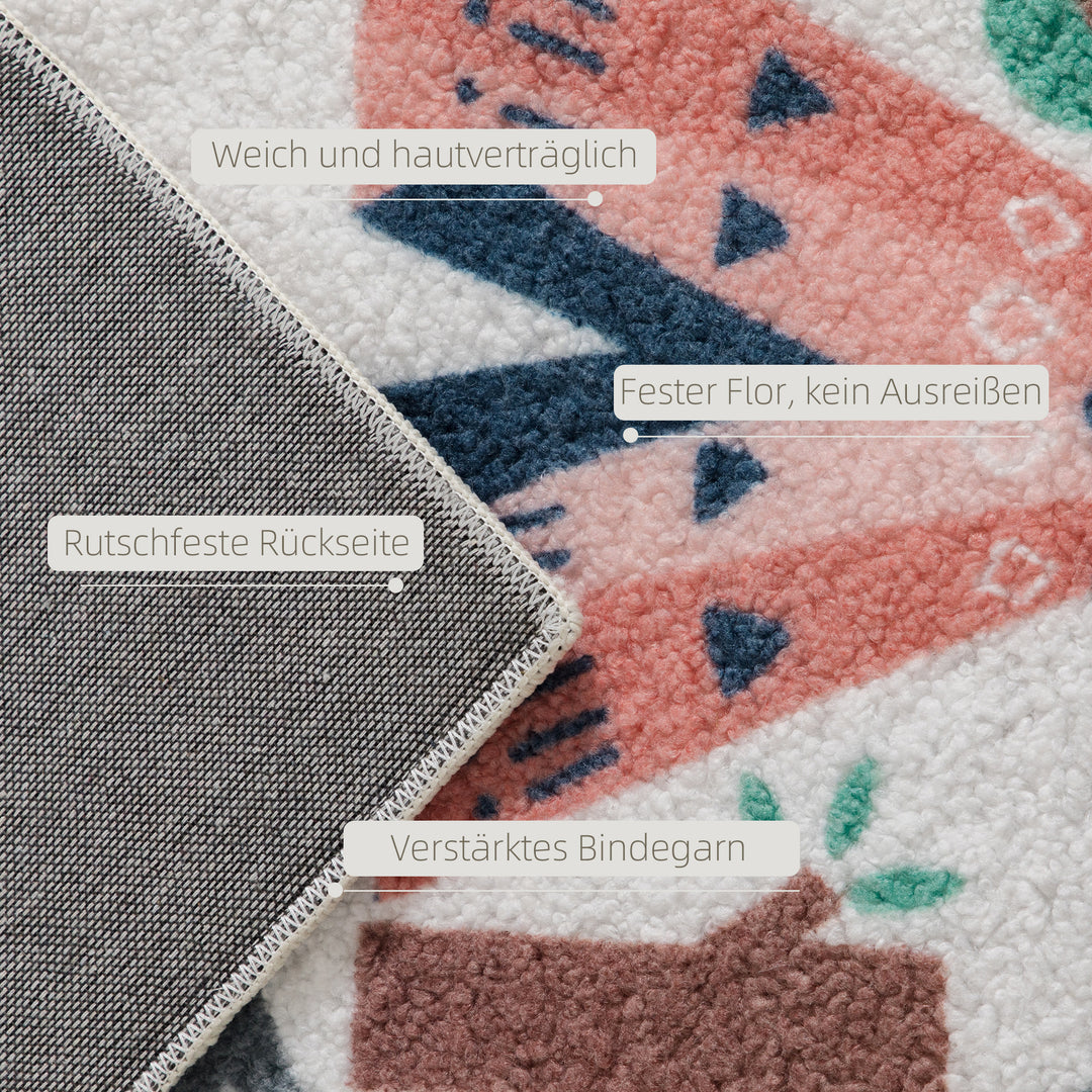 Highway pattern tæppe, hvid baggrund, blød fleece, nem at pleje, farverig