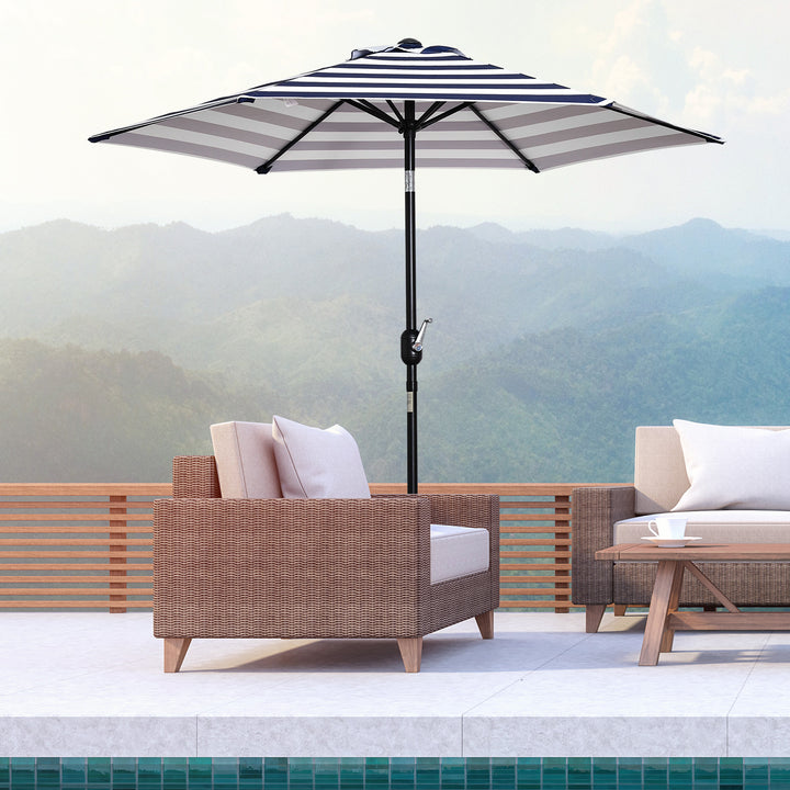 Parasol, haveparasol, terrasseparasol, stålstel, udendørs brug, blå stribe, Ø230 x 216 cm
