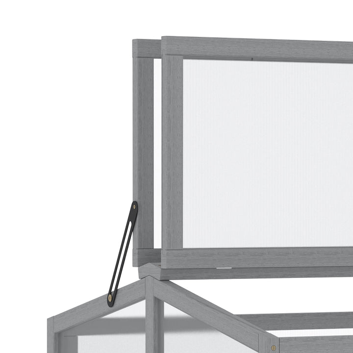 Koldrammedrivhus, koldrammeplantebed med overdækning af træ og polycarbonat, vejrbestandig, lysegrå, 90 x 80 x 58 cm