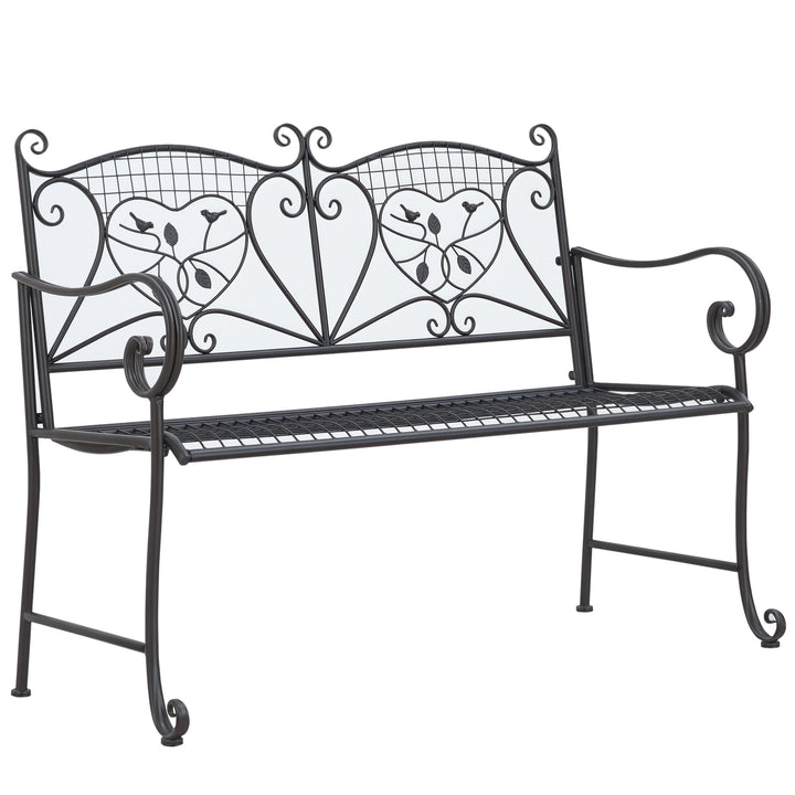 Nostalgisk metalhavebænk, 2-personers, vejrbestandig, sort, 113 cm x 58 cm x 98 cm