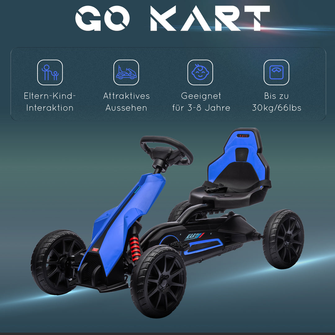 Gokart med pedaler og bakgear, til børn i alderen 3 til 8 år, blå