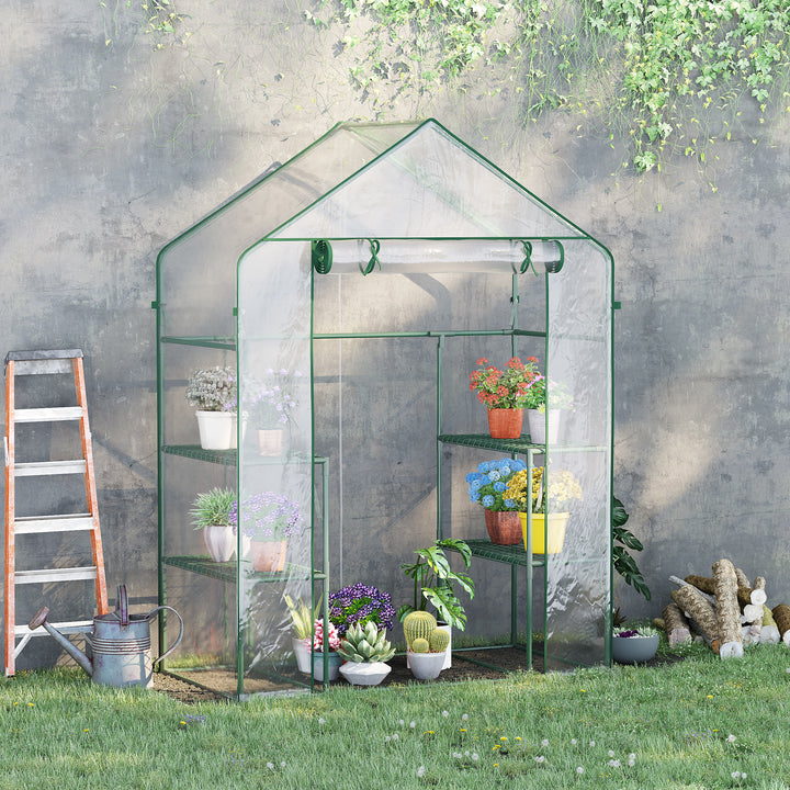 Drivhus til walk-in/tomatdrivhus/drivhus/kold ramme med 6 hylder, transparent, stål/PVC-plast, 142 x 73 x 195 cm