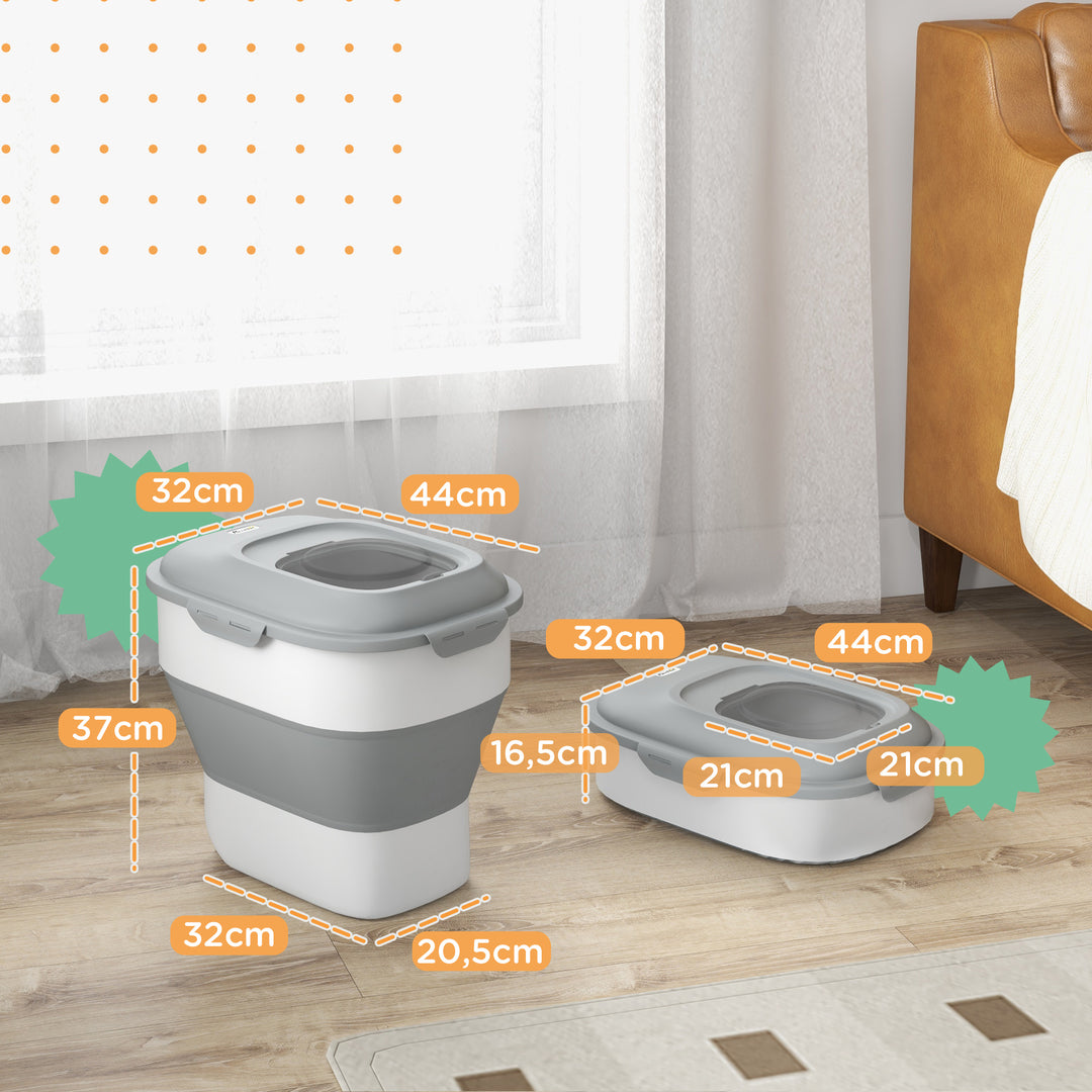 Tørfoderbeholder, foldbar, op til 25 kg, med tilbehør, 44 x 32 x 37 cm, grå