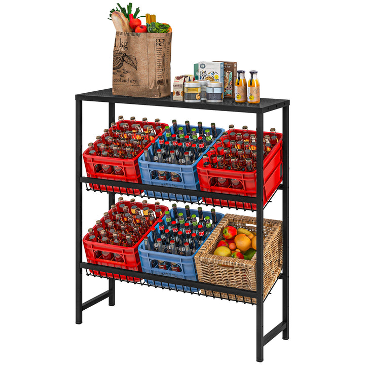 Opbevaringsreol, højdejusterbar, robust metal, pladsbesparende design, 210 kg lasteevne, sort