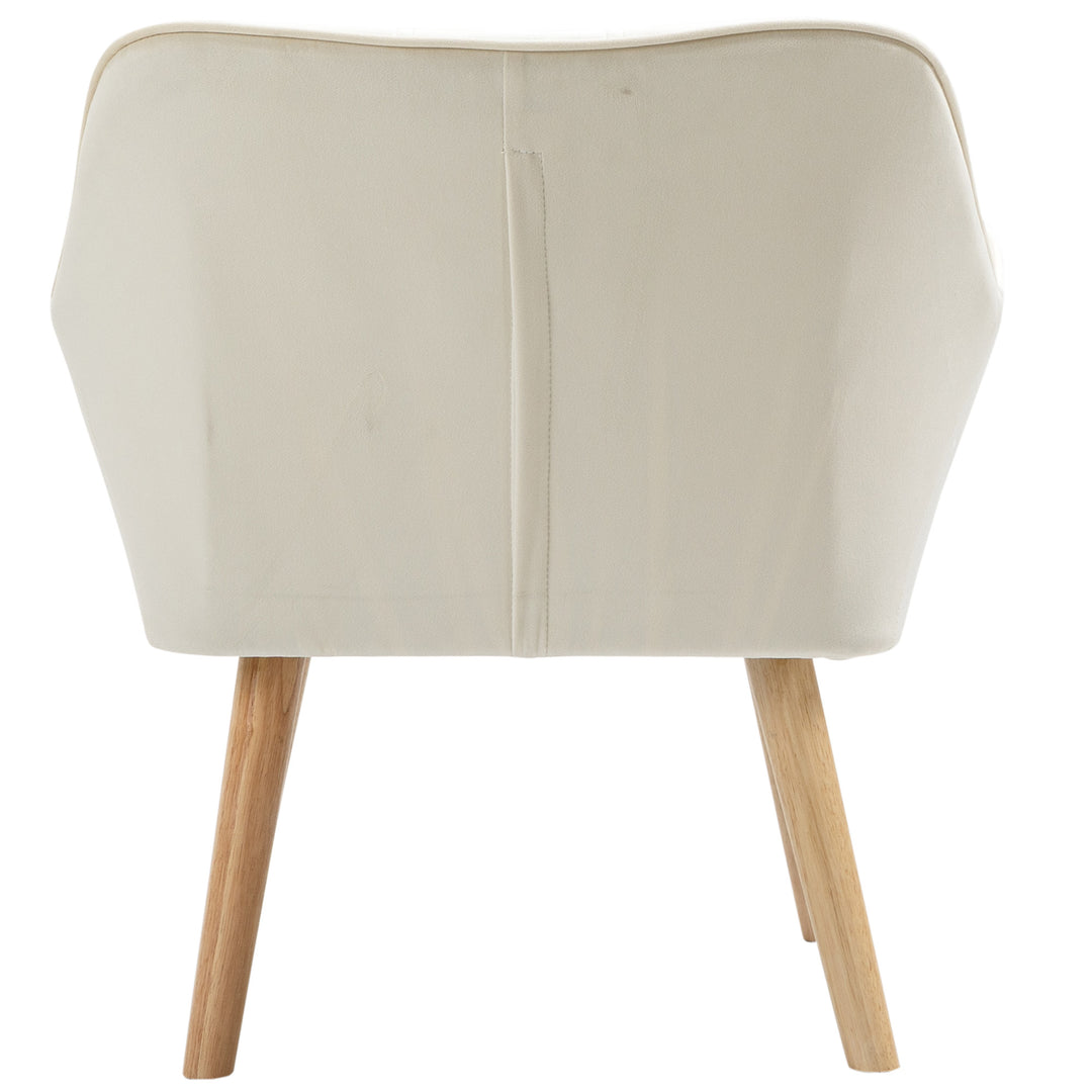 Polstret lænestol, accentstol, skandinavisk design, fløjlslook, op til 120 kg, ben af gummitræ, creme