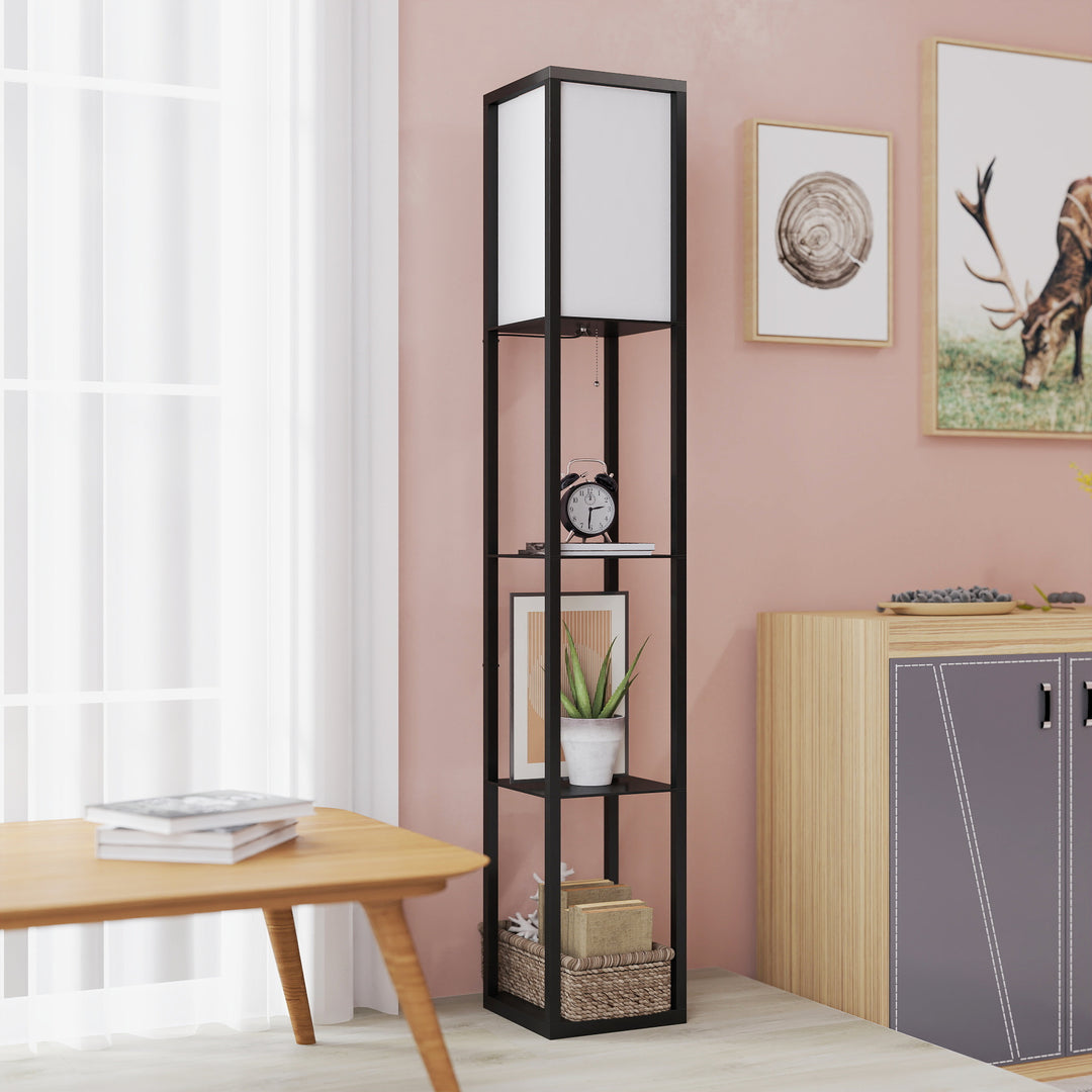 Gulvlampe med hylder, gulvlampe, træ, 26 x 26 x 160 cm, til stue/soveværelse (uden pære)