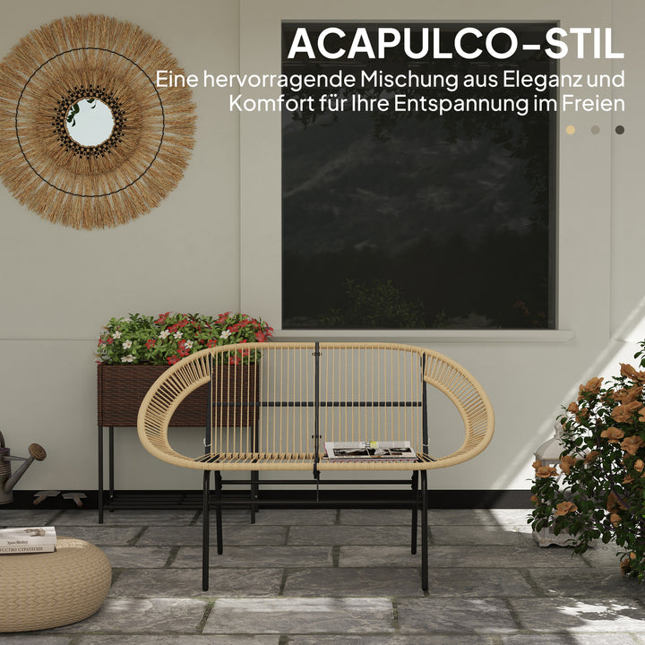 2-Personers havebænk af polyrattan, vejrbestandig, uv-bestandig, 260 kg lasteevne, khaki