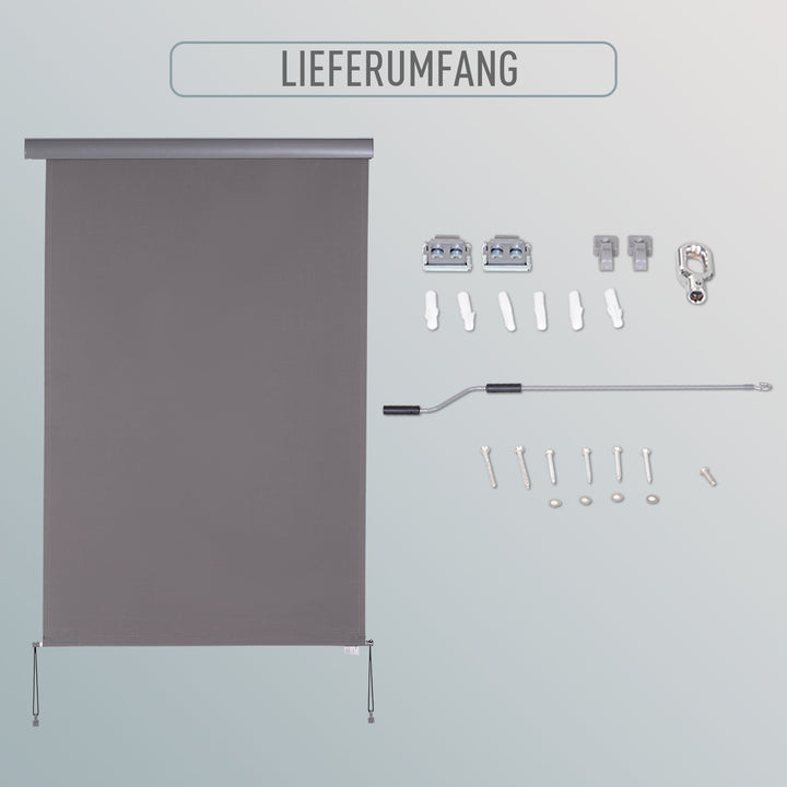 Lodret markise, balkonmarkise, lodret markise, læhegn, rullegardin til siden, privatlivsskærm med håndsving, polyesterstof + aluminium, grå, 200 x 120 cm