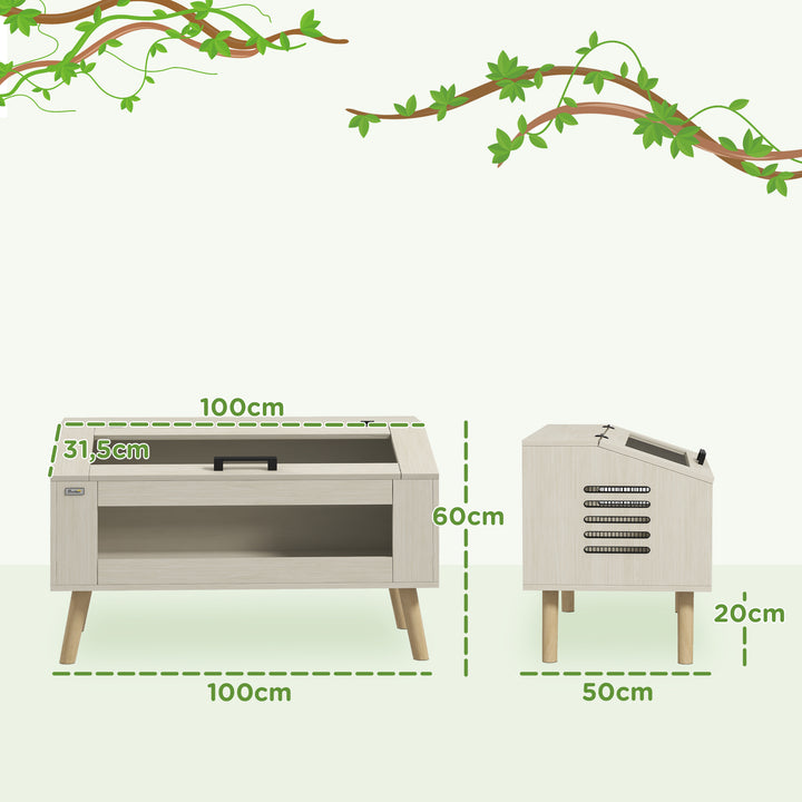 Krybdyrkasse, firbenkasse, 140 liter, kompatibel med varmepude, glasvindue