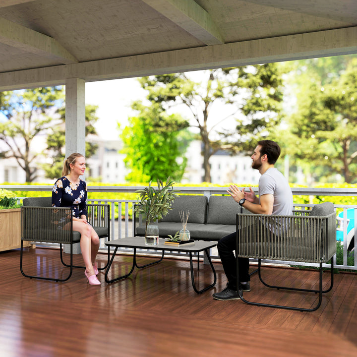 Havemøbelsæt af polyrattan loungesæt med sofa, lænestol, bordhynder, vejrbestandig 116 x 60 x 69 cm brun + mørkegrå