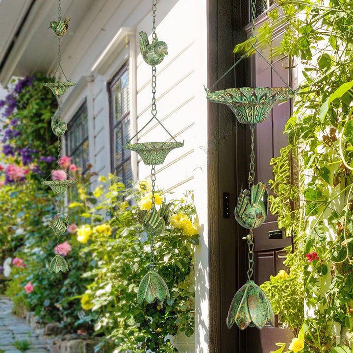 Sæt med 3 regnkæder 123 cm metal regnkæde med påsat fuglebøjle, bell green