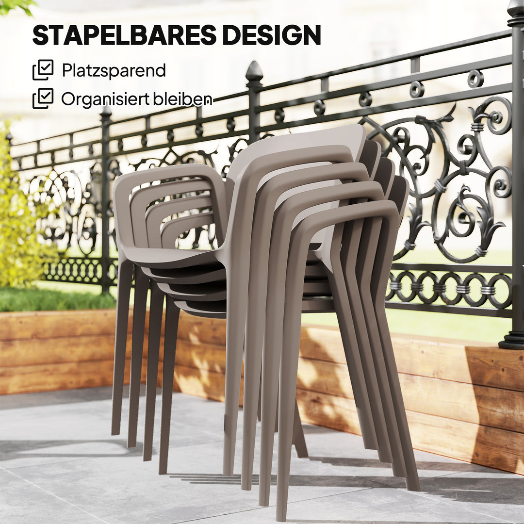 Havestolsæt med 4 vejrbestandige havestole af plastik, stabelstol med armlæn, ryglæn, belastningskapacitet op til 120 kg