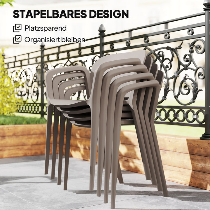 Havestolsæt med 4 vejrbestandige havestole af plastik, stabelstol med armlæn, ryglæn, belastningskapacitet op til 120 kg