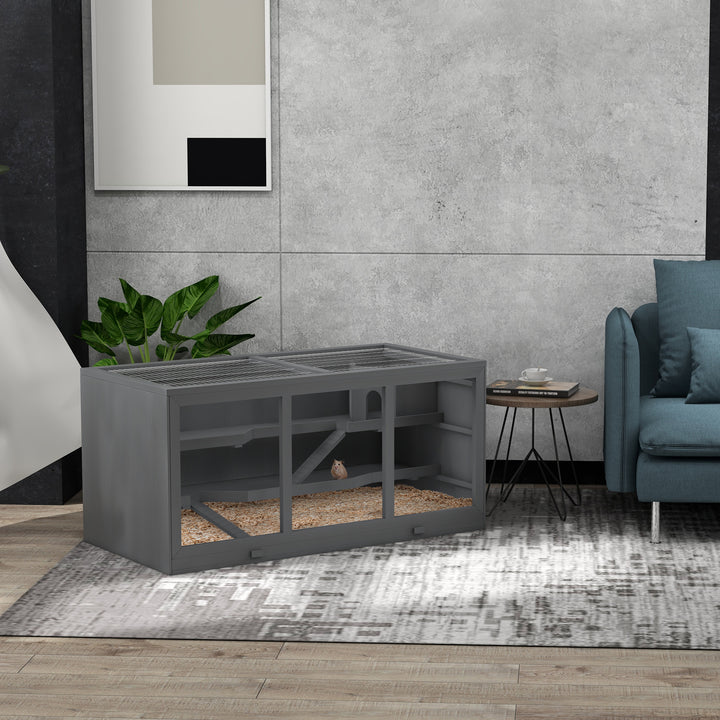 Dværghamsterbur, gnaverbur, smådyrskasse, låsbar, træ, nem at vedligeholde, grå