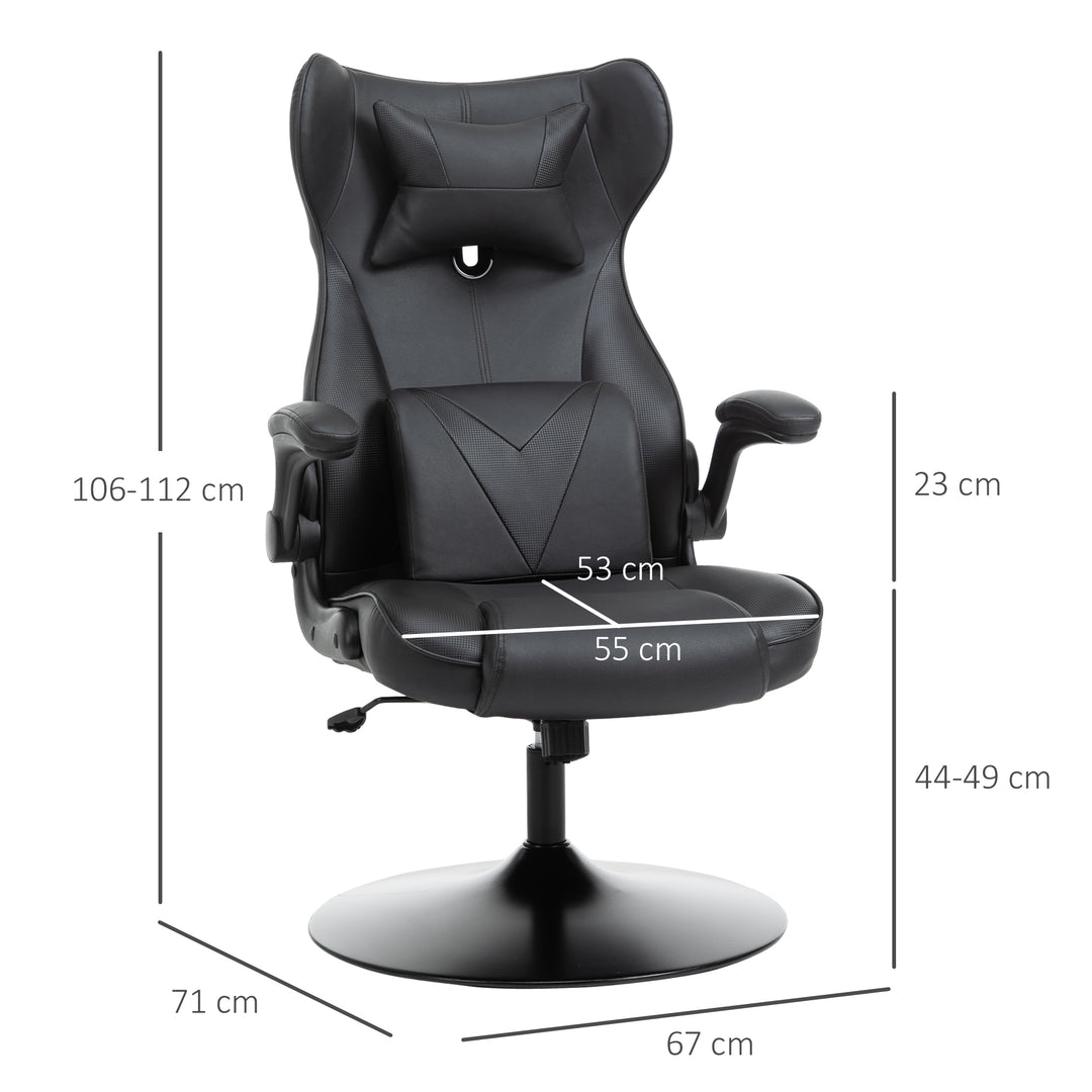 Gaming chair, gyngefunktion, lændehynde, højdejusterbar, kunstlæder, 67x71x112 cm, sort
