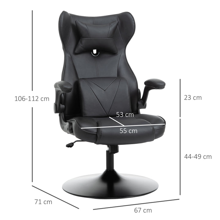 Gaming chair, gyngefunktion, lændehynde, højdejusterbar, kunstlæder, 67x71x112 cm, sort