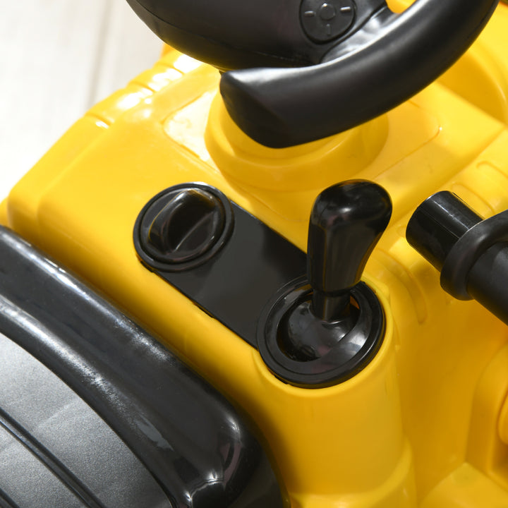 Siddende gravemaskine med indbygget opbevaringsrum børnetraktor børnegravemaskine med horn gravemaskine med køretøj balancecykel gul+sort 80 x 26,5 x 39 cm