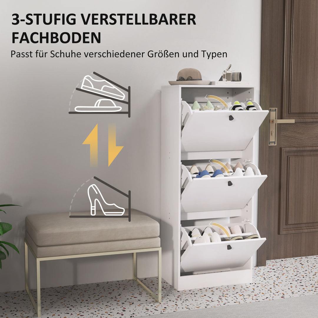 Skoskab, skohylde, 3 foldbare rum, justerbar, spånplade, hvid