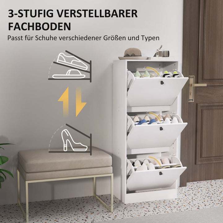 Skoskab, skohylde, 3 foldbare rum, justerbar, spånplade, hvid