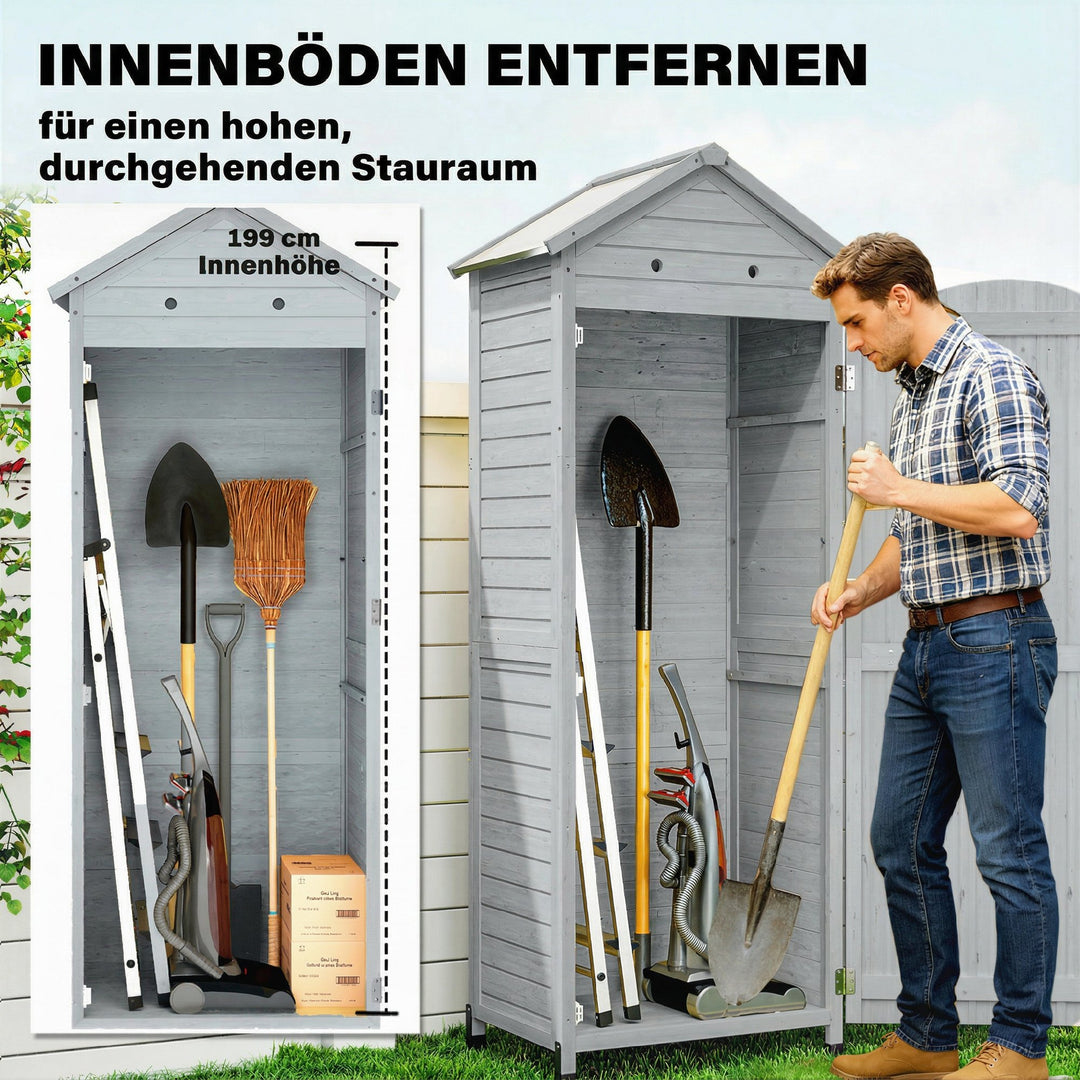 Træskur, ekstra højt, med justerbar hylde, magnetisk dør, galvaniseret tagventilation