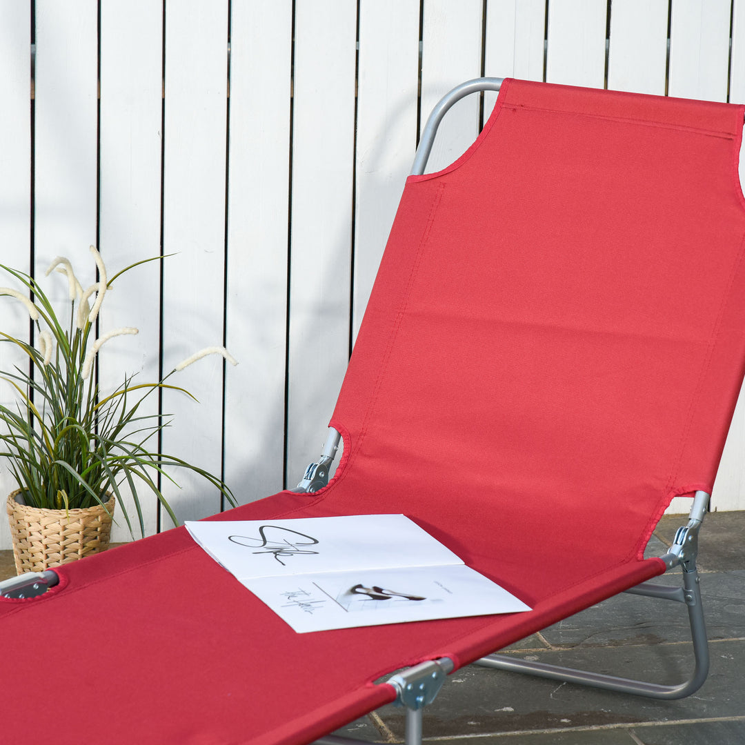 Solseng, foldbar, justerbar ryglæn, rustfri metalramme, 187 x 55 x 24 cm, bordeaux