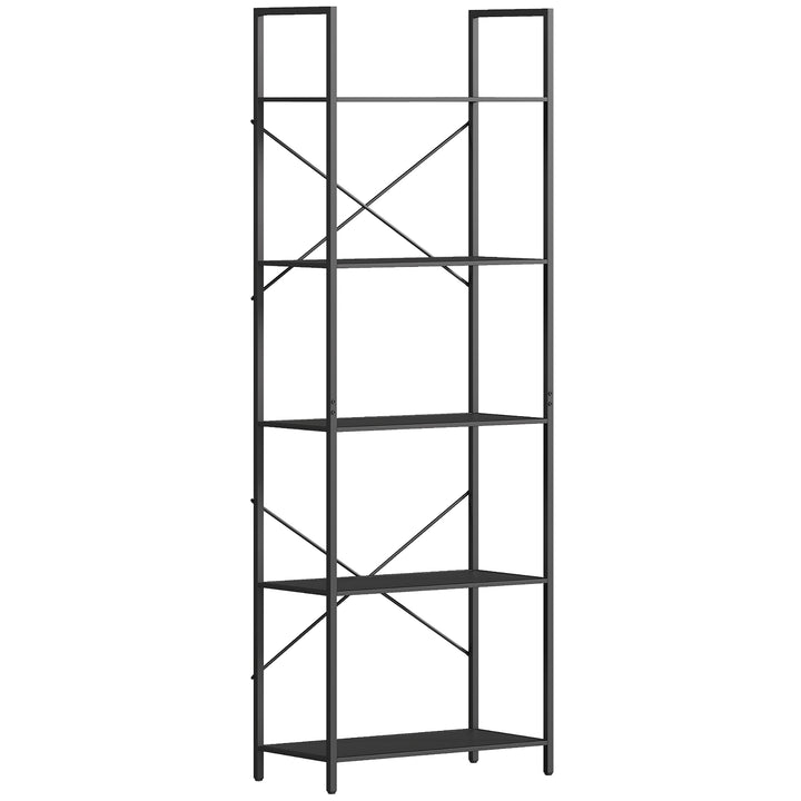 Bogreol, fritstående hylde med 5 hylder, industriel kontorreol med metalramme, åben opbevaringsreol til stue, kontor, arbejdsværelse, 60x30x170,5 cm, sort