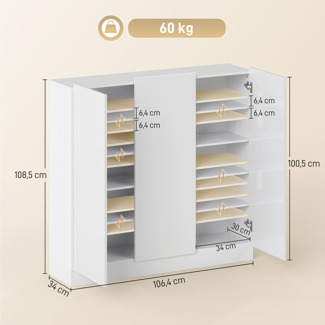 Skoskab med 10 hylder til 25-30 par sko, ventilationshuller, soft-close døre, træ, hvid