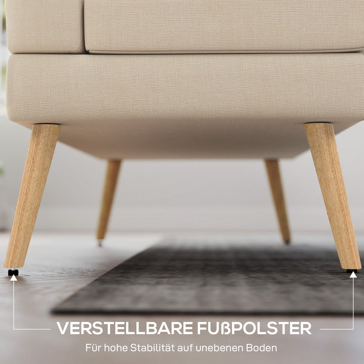 2-personers sofa, tykpolstret ryglæn, træben, tyk polstring, linnedlook, til små rum, beige