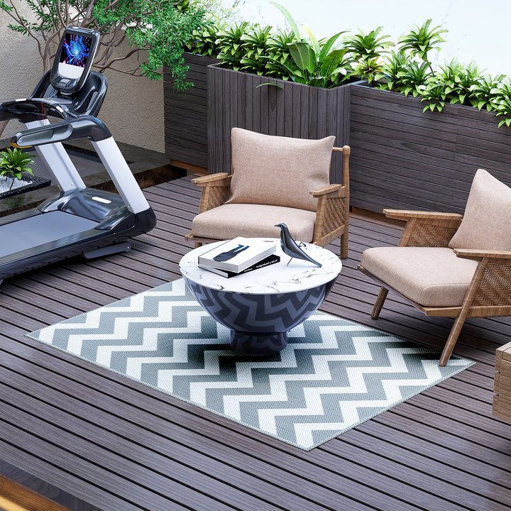 Udendørstæppe, vandtæt, dobbeltsidet design, syntetisk fiber af høj kvalitet, lysegrå+hvid, 121 x 182 cm