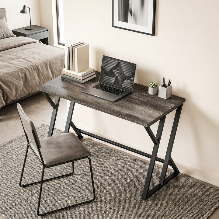 Skrivebord/computerbord 120x60cm, kontorbord med Z-formet metalbase, trælook, industrielt design til kontor, grå