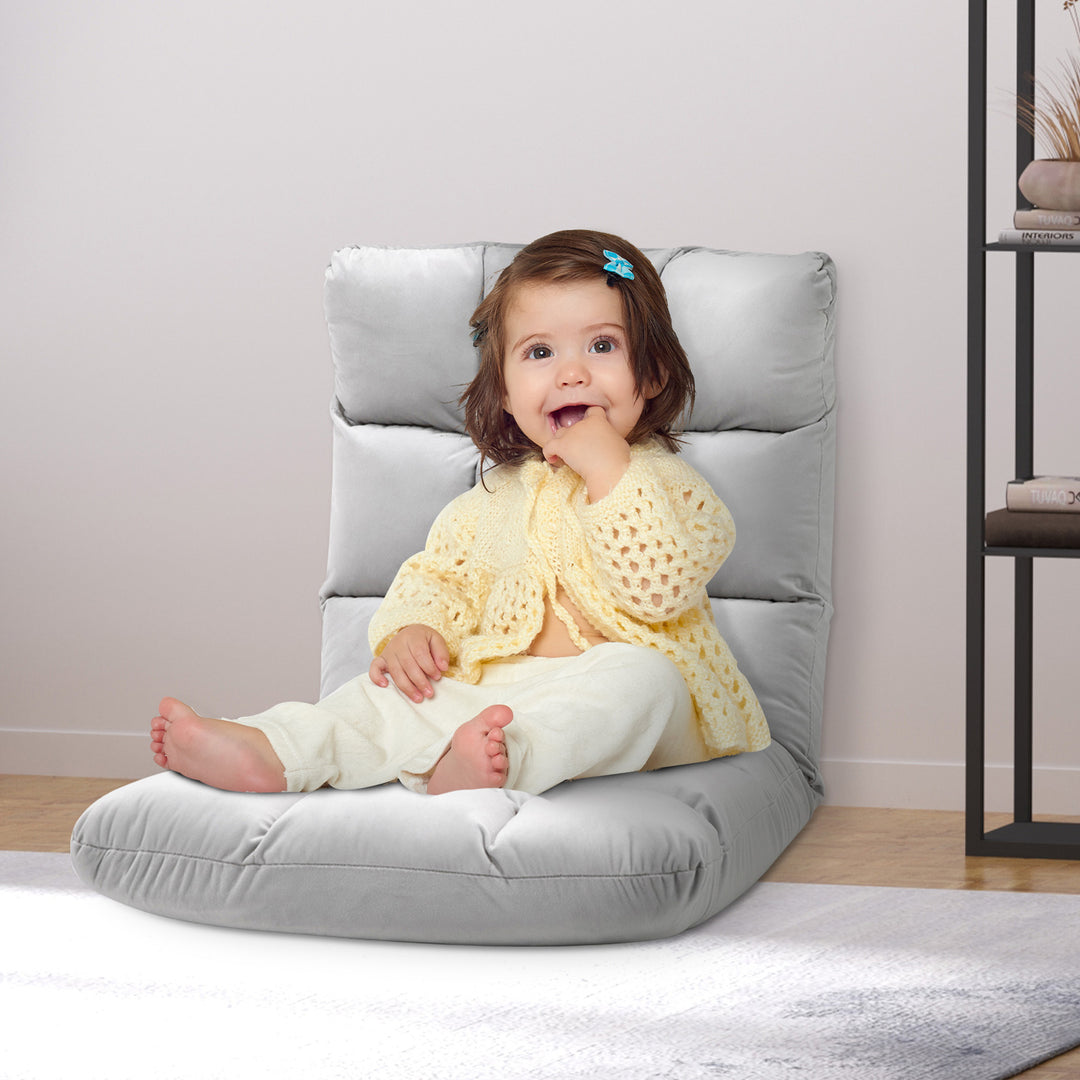 Gulvstol 3-i-1 sammenklappelig gulvstol med ryglæn 13 positioner justerbar sammenklappelig lounge sædehynde grå metalskum 55 x 71 x 53,5 cm