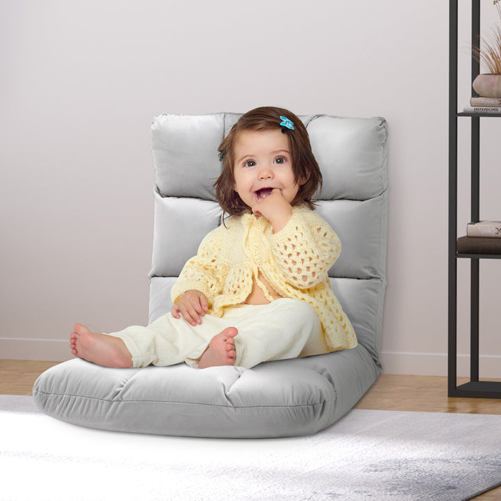 Gulvstol 3-i-1 sammenklappelig gulvstol med ryglæn 13 positioner justerbar sammenklappelig lounge sædehynde grå metalskum 55 x 71 x 53,5 cm