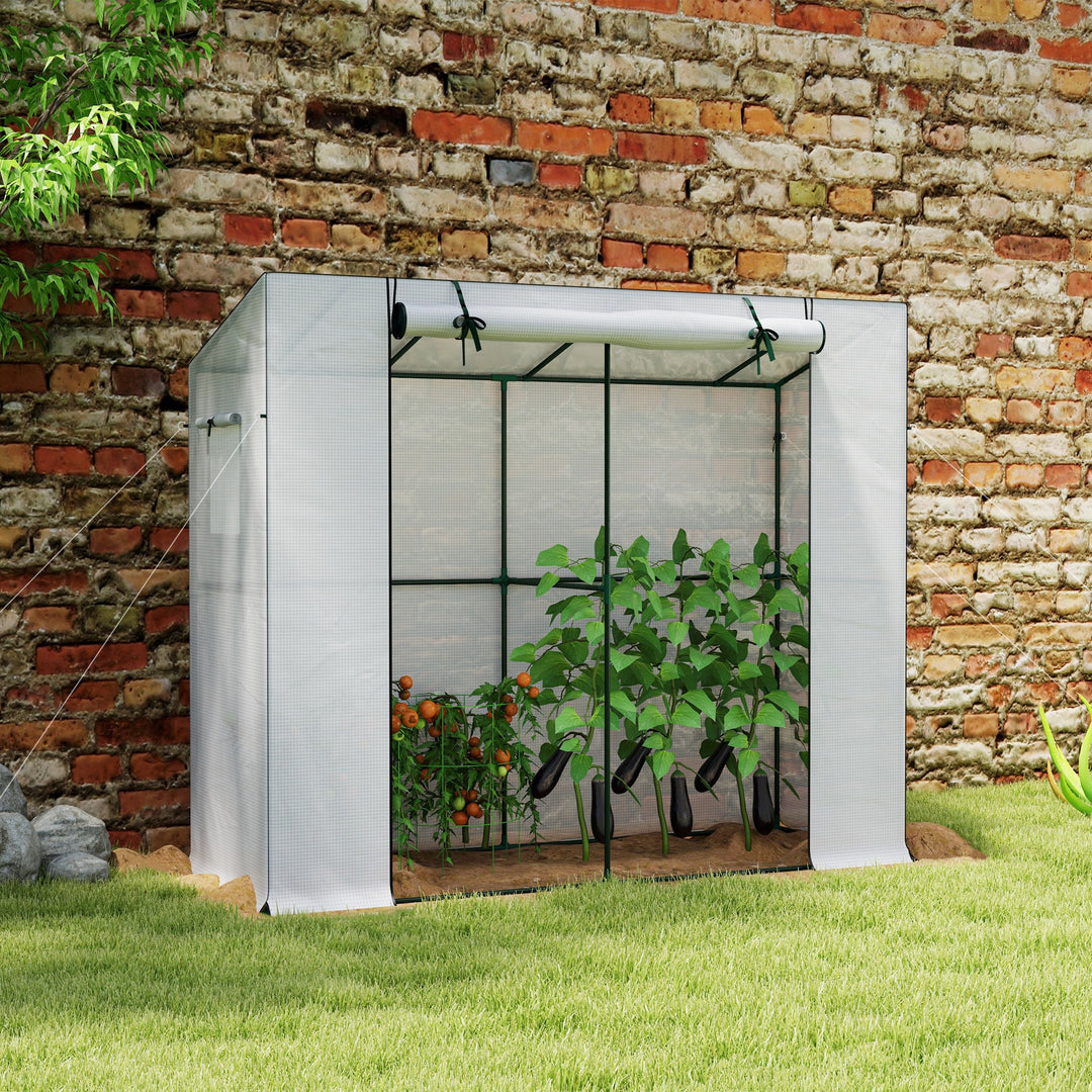 Minidrivhus, lænedrivhus med rulleport og netvinduer, UV-bestandig, til blomster, kimplanter, planter, hvid