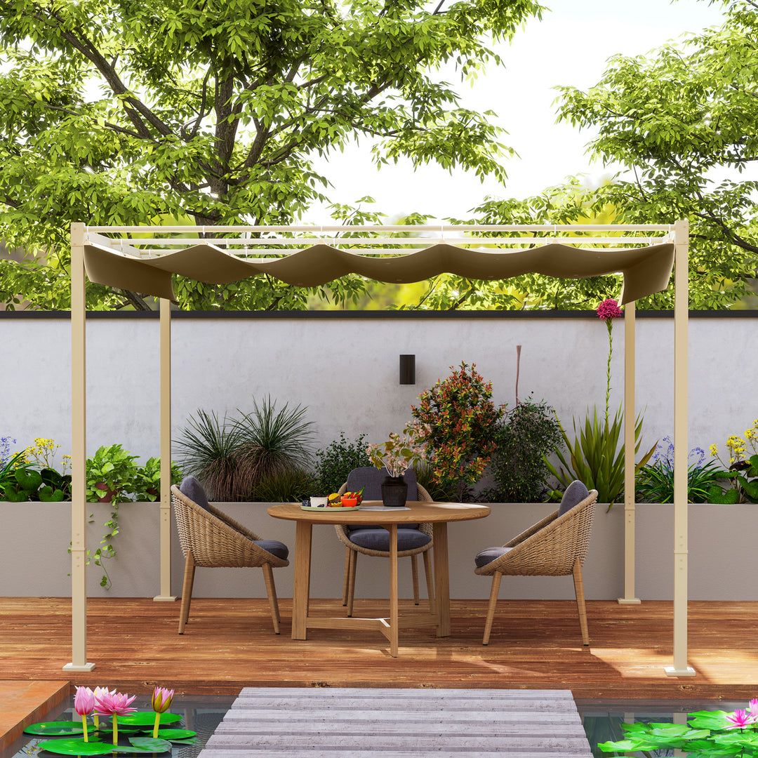 3 x 3 m havepergola med udtrækkeligt tag, pavillon, skyggemarkise, UPF30+, khaki