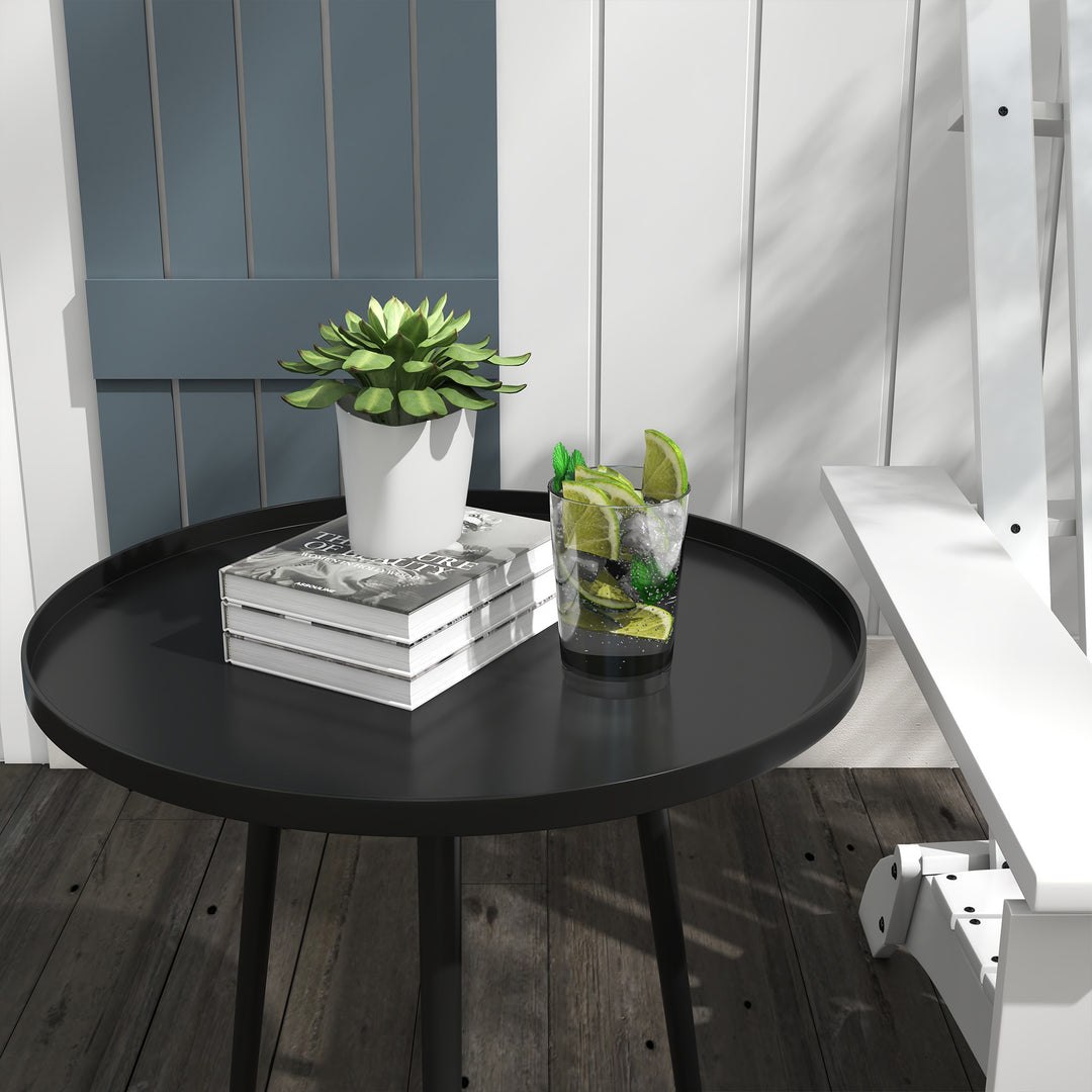 Udendørs sidebord, havebord, rundt terrassebord, stål, 40 x 50 cm, sort