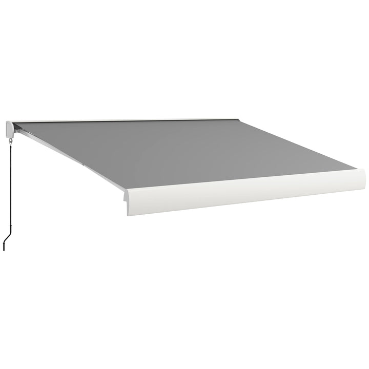 Markise, elektrisk/manuelt udtrækkelig, fuld kassette, fjernbetjening, aluminiumsramme, 4 x 3 m, lysegrå