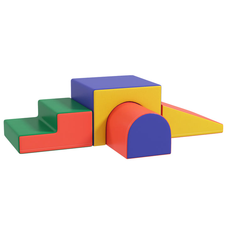 4-Delt blødt byggeklodssæt til klatring og rutsjebane, betræk af kunstlæder, til børn i alderen 1-3 år, flerfarvet