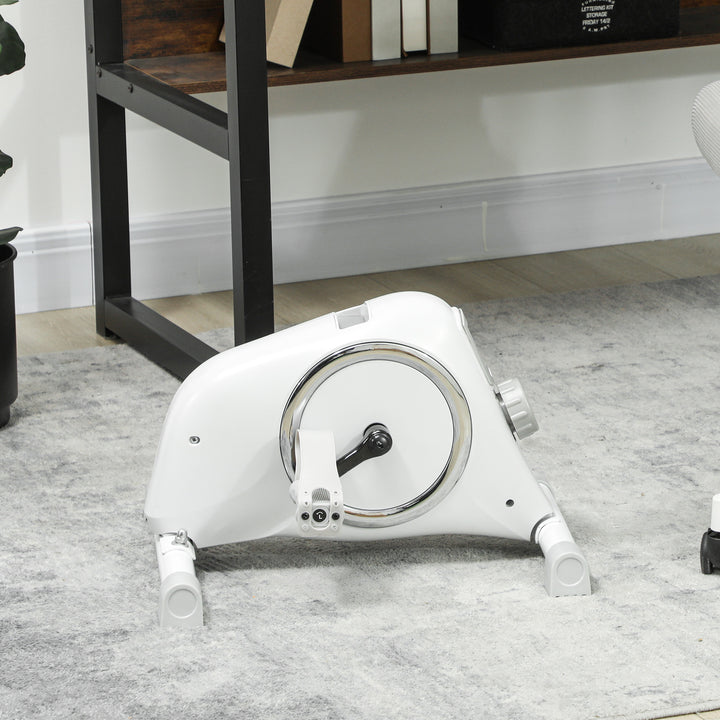 Mini motionscykel, fodpedaler til under skrivebordet, arm- og benøvelser, 8 modstandsniveauer, stål, hvid