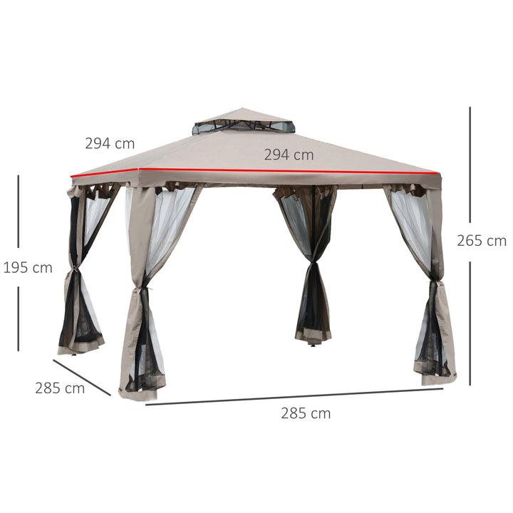 Havepavillon, havelyst, havetelt, partytelt med 4 sidepaneler, vejrbestandig, metal + polyester, grå, 2,94 x 2,94 x 2,65 m