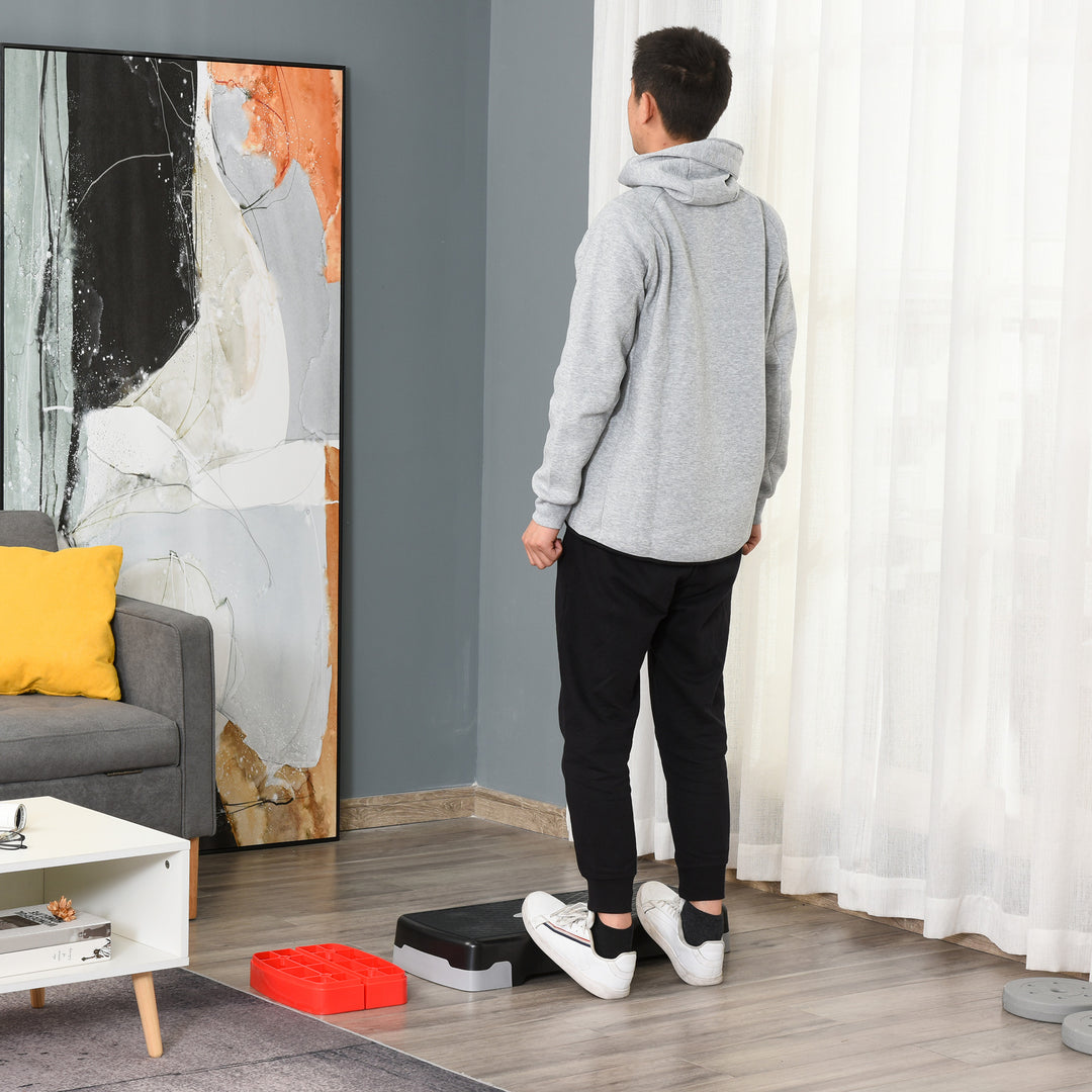 Aerob stepper, 2-trins højdejusterbar, 68 x 28 x 15 cm, sort+grå+rød