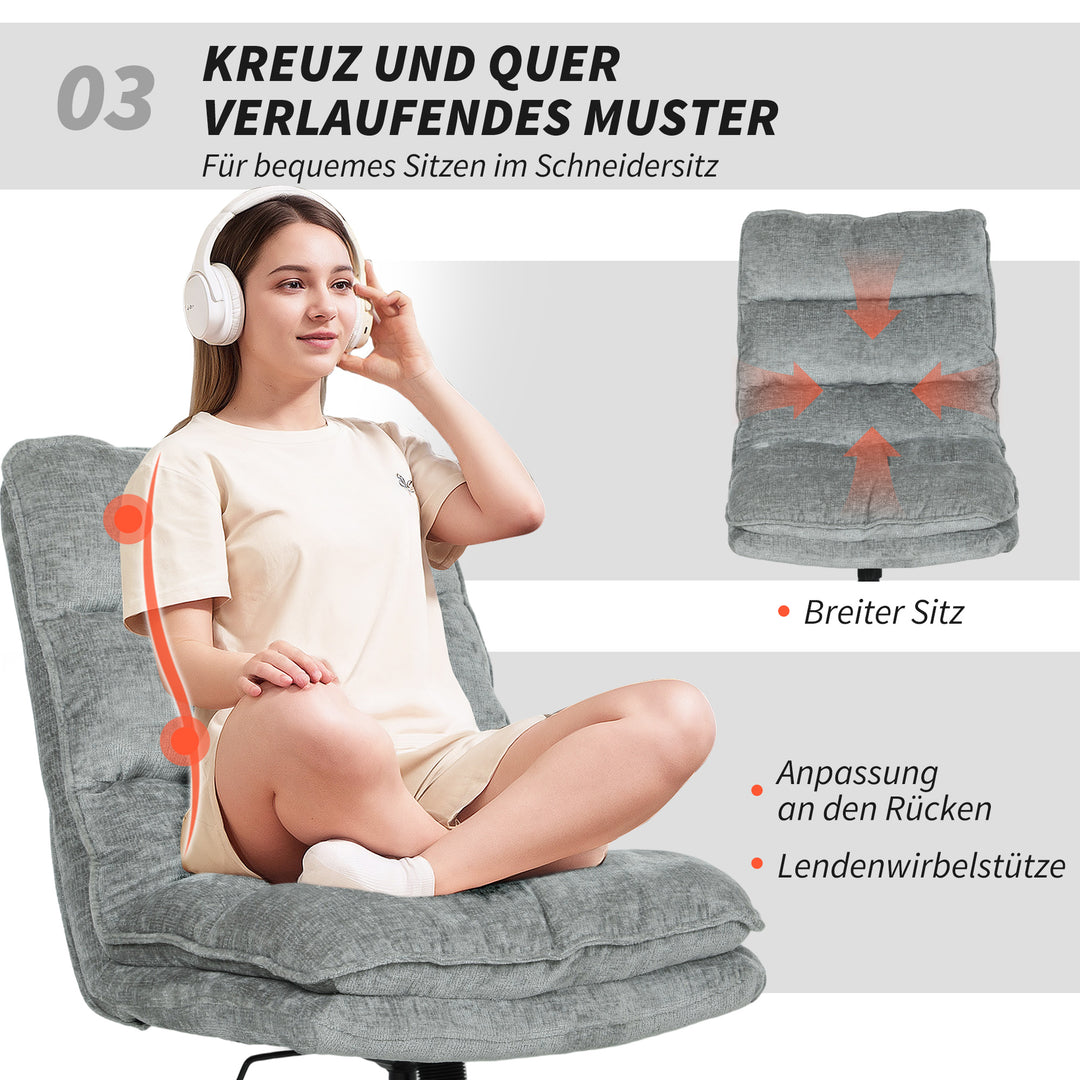 Polstret stol, drejelig polstret kontorstol med blødt stofbetræk, højdejusterbar, stålben, grå