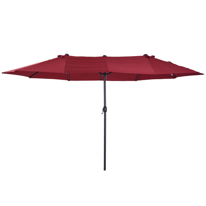 Dobbeltparasol 455 x 270 cm haveparasol med håndsving oval stabil metalstang markedsparasol dobbeltparasol terrasseparasol solbeskyttelse til strand balkon terrasse have vinrød