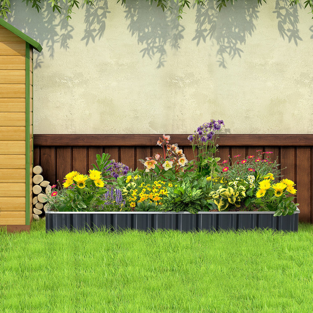 Højbed i stål, gør-det-selv-havebed med T-formede plantemærker, handsker, plantebed, urtehave, blomsterstativ til altan, have, mørkegrå, 258 x 90 x 30 cm